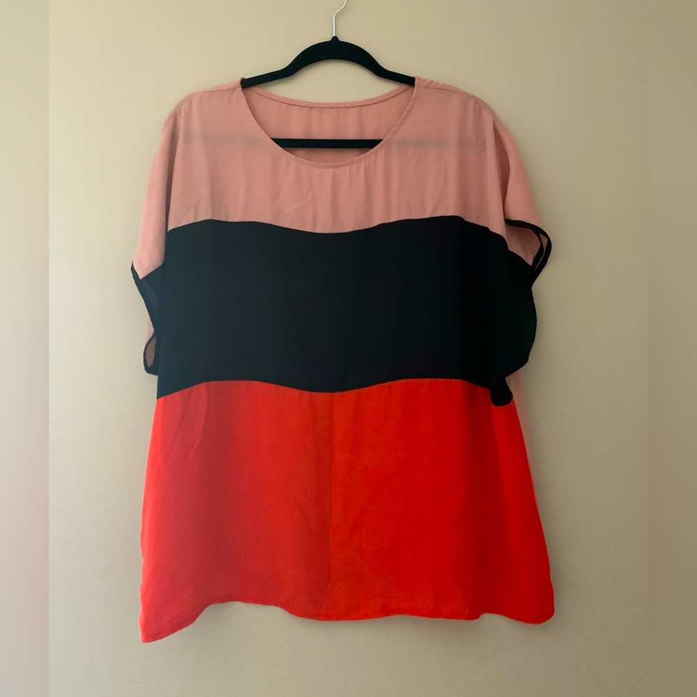 Tricolor sheer blouse, butterfly sleeves